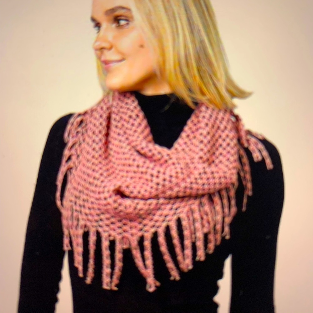 Mini Tube Fringe Scarf in Dark Pink